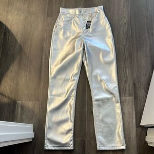 The 90s Straight Ultra High Rise in metallic vegan leather. Curve Love
